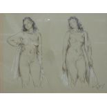 Franco Matania charcoal study of nude lady in two poses,