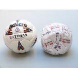 Two footballs believed to be signed by Cheltenham Town and Swindon Town football players including