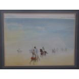 Rodney Russell watercolour Arabian horsemen in the desert, 44x60cm,