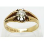 An 18ct gold ring set with an old cut diamond of approximately 0.5ct diamond, size U