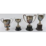 Three hallmarked silver trophy cups, height of tallest 11cm, 226g, two with bases, together with a