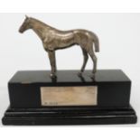 Modern hallmarked silver novelty horse on ebonised base, London 1985 maker Wakely & Wheeler,