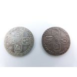 George II 1758 sixpence, VF, together with a 1750 example, F