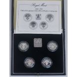 Royal Mint deluxe cased UK £1, four coin silver proof Piedfort set 1984-87