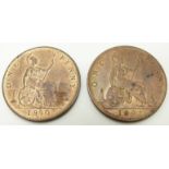 1890 and 1893 later young head Victorian pennies, both very near to unc with lustre