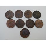 Eight various veiled head Victorian bronze pennies, various high grades VF - EF, together with a