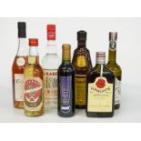 Seven bottles of alcohol comprising Waitrose Fine Cognac VSOP 70cl, 40% vol, Kummel Wolfschmidt