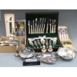 A quantity of silver plate including canteen of King's pattern cutlery, further cased cutlery,