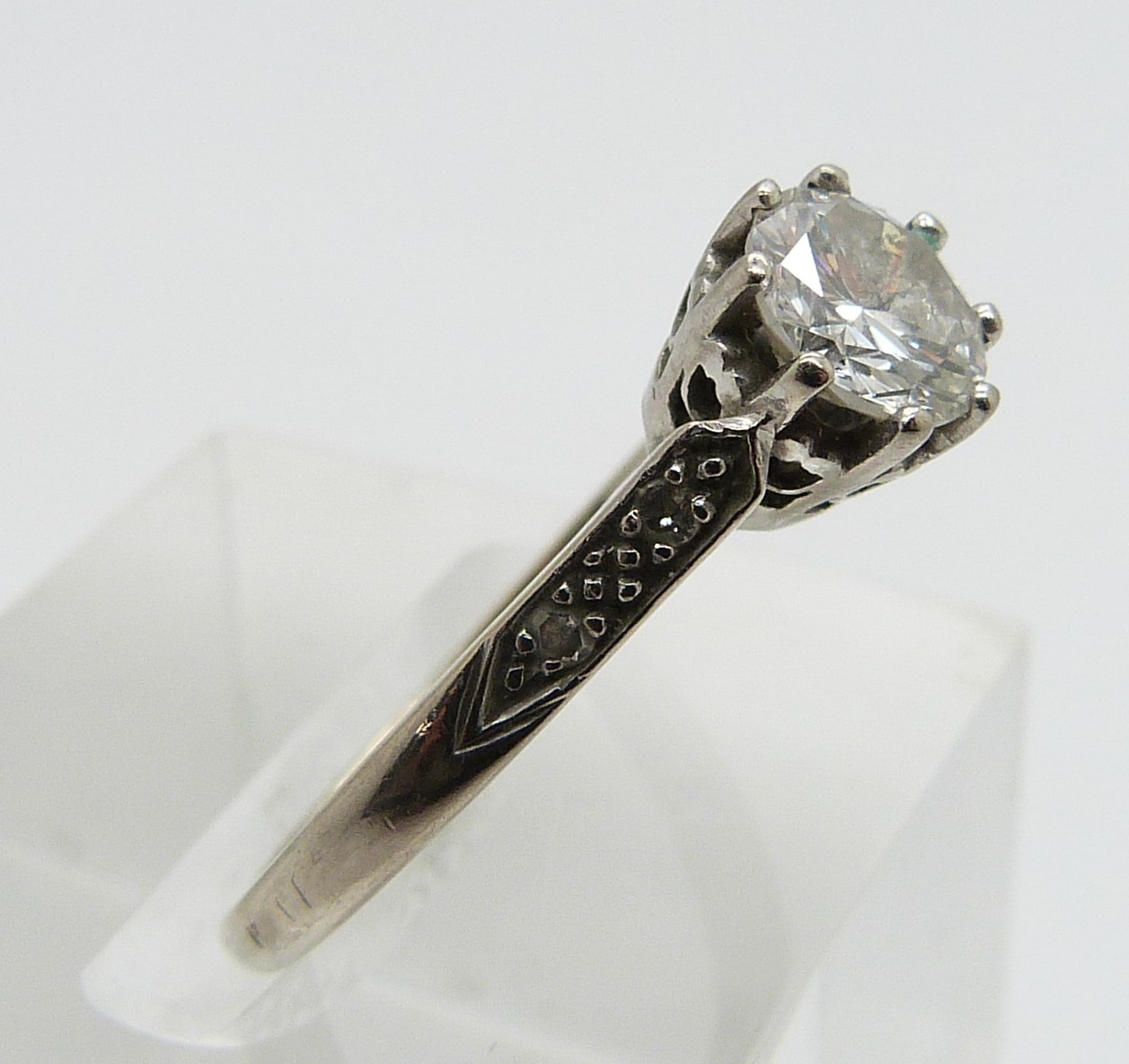 Art Deco 18ct white gold ring set with a diamond of approximately 0.8ct with further diamonds to the - Image 2 of 2