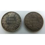 Two William IV sixpences 1834 and 1835, GF and VF