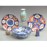 Chinese 19th/20th century vase, Imari plates, cloisonné, snuff bottle etc