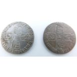 Queen Anne 1711 sixpence, plain angles together with a 1707 Edinburgh below bust example, both GF-