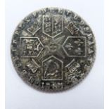 1787 George III sixpence, without hearts, blue toning, EF