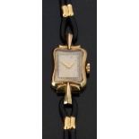 Art Deco style 14ct gold ladies wristwatch with gold dauphine hands, Arabic and baton markers,
