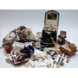 A collection of costume jewellery including brooches, beads, pearl earrings  etc