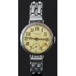 Kendal & Dent silver military style gentleman's wristwatch with luminous hands and Arabic