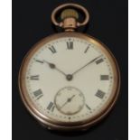 Criterion 9ct gold keyless winding open faced pocket watch with inset subsidiary seconds dial, black