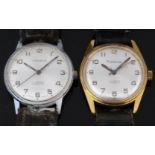 Two Pinnacle gentleman’s wristwatches both with black and luminous hands, black Arabic numerals,