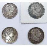 Four George III "bull head" sixpences, 1816, 1817, 1818 and 1820, all NVF or better