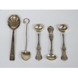 Three Victorian Scottish hallmarked silver Queen's pattern salt spoons, Art Nouveau hallmarked