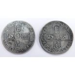 Two 'gap filler' coins, cast copies of James II and William III crowns