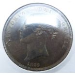 Victorian 1855 copper penny PT unc