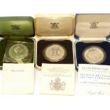 Three cased Royal commemorative silver proof crowns 1972, 1980 and 1981