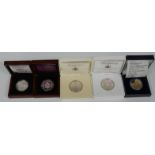 Five silver commemorative crowns / £5 coins including Engagement and Wedding of Prince William and