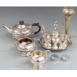 A plated tea set, egg cruet, vase etc