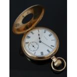 Elgin 9ct gold keyless winding half hunter pocket watch with inset subsidiary seconds dial, blued