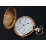 Waltham 9ct gold keyless winding full hunter pocket watch with inset subsidiary seconds dial,