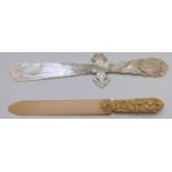 19thC ivory and carved mother of pearl letter openers, longest 28cm