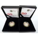 Two silver proof Piedfort £2 coins, both 2013, train and roundel design, cased with certificates