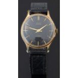 Smiths Astral gold plated gentleman's wristwatch with gold hands and baton markers, black dial, gold