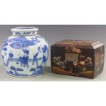 Chinese blue and white ginger jar and a lacquer box