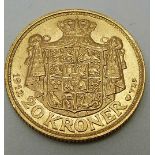 Frederik VIII 1912 Danish gold 20 Kroner coin, 8.98g