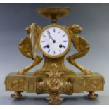 Nineteenth century gilt brass mantel clock with enamel Roman dial, Brequet style hands, the French