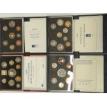 Royal Mint UK proof coin sets in deluxe cases comprising 1992, 1993, 1994 and 1998