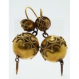 A pair of Victorian Etruscan gold earrings in the form of spheres with rope design