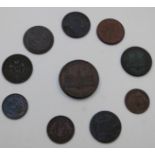 Ten various 19thC tokens to include Workhouse Birmingham, Newfoundland, Bank of Canada 1850, Trade