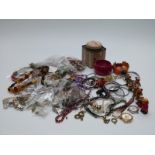 Costume jewellery including diamanté necklace, faceted beaded necklaces, silver necklace, bangles,