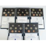 Royal Mint UK proof coin sets in deluxe cases comprising 1987 - 1991 inclusive