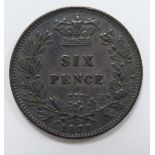 1878 young head Victorian sixpence, unc and toned, die number 70