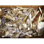 A large quantity of plated cutlery including sets
