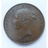 1857 Victorian copper penny, VF-EF, plain trident