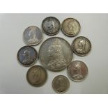 1892 Victorian Jubilee head crown together with seven shillings and a sixpence