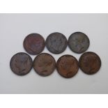 Seven copper pennies comprising five Victorian 1841, 1854, 1855, 1859 GF-VF and two William IV