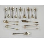 A quantity of hallmarked silver teaspoons, sugar tongs etc., weight 196g