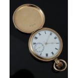 Waltham gold plated keyless winding full hunter pocket watch with inset subsidiary seconds dial,