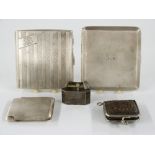 Two hallmarked silver cigarette cases and a hallmarked silver math case, weight 238g small Dunhill